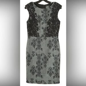 Adrianna Papell Dress Women’s 4 Black Striped Lace Sheath Sleeveless Stretch